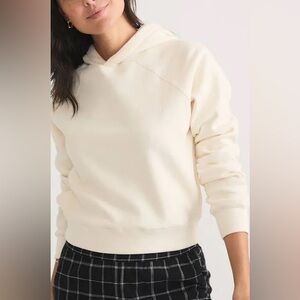 Marine Layer Anytime Hoodie Antique White Lightning Bolt Stitching pockets large